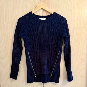 CAbi Navy Blue Preppy Cable Knit Pullover Sweater With Stylish Side Zippers